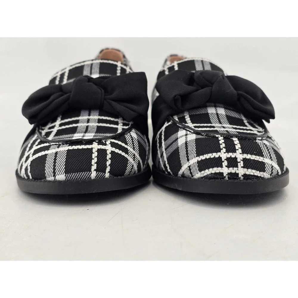Bandolino Lindio Loafers Womens 9M Black White Plaid Bow Slip On Shoes -VGF